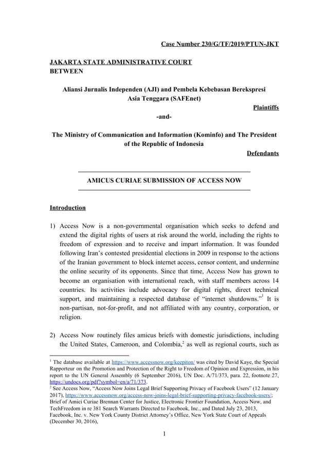 Internet shutdown amicus brief. Access Now · 2020.