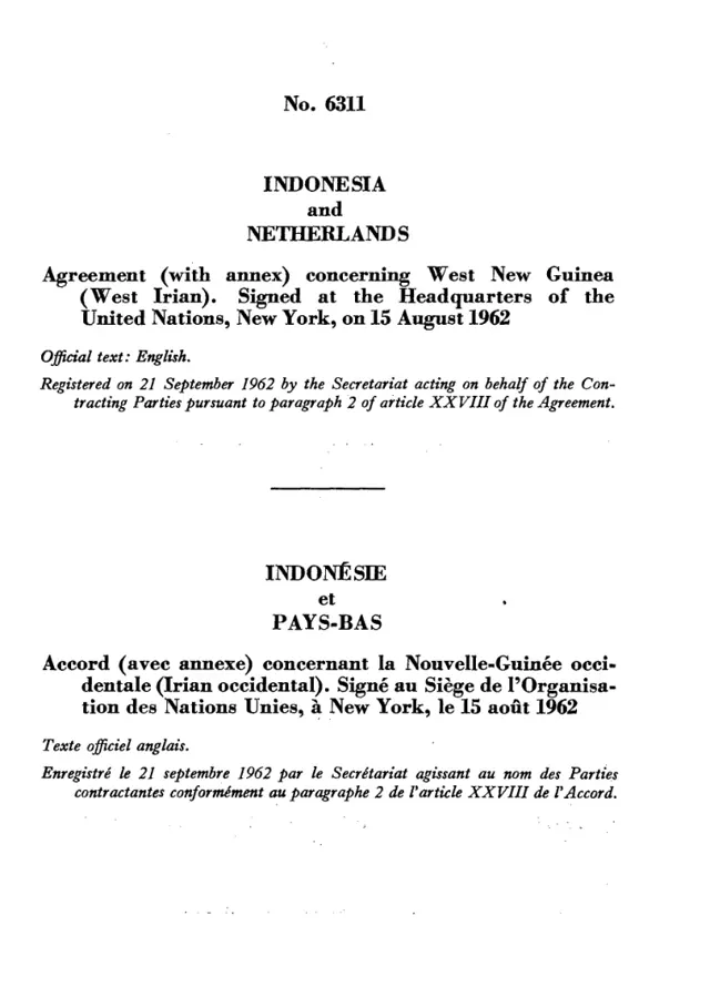 New York Agreement, 15 August 1962. Treaty source page.