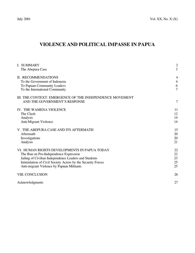 Human Rights Watch’s July 2001 report on political organising and violence.