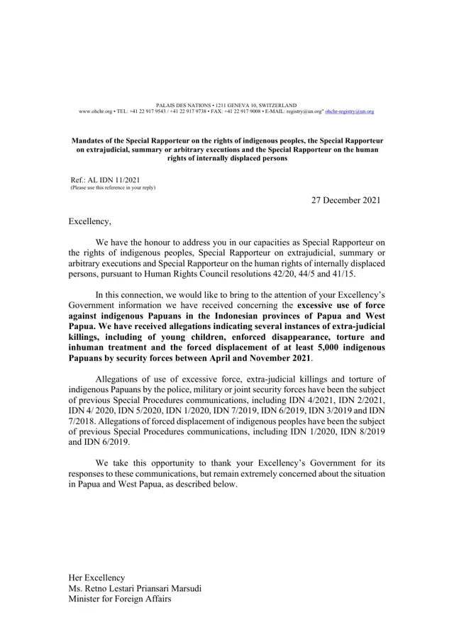 UN Special Procedures communication. UN Special Procedures · 2021.